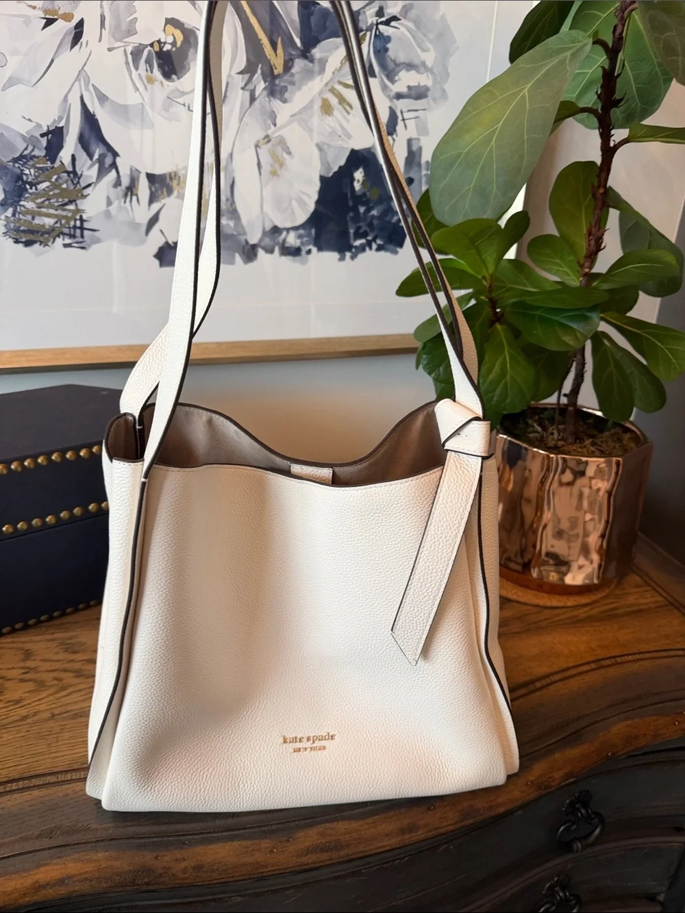 Kate Spade Cream Pebbled Leather Shoulder Tote with dust bag